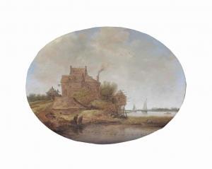 COELENBIER Jan 1600-1677,A river landscape with peasants fishing near an in,Christie's GB 2015-11-17
