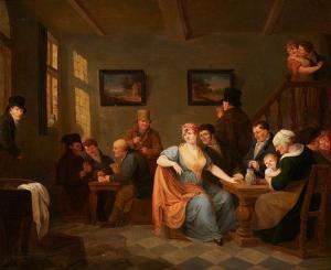 COENE Jean Baptiste 1805-1850,Conversation dans l'auberge,Horta BE 2021-11-15