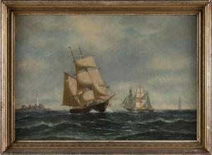 COFFIN William Henry 1812-1898,Ships in Boston Harbor,1890,Eldred's US 2023-08-11