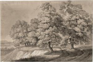 COGELS Joseph Carl,Baumbestandene Landschaft mit rastendem Wanderer,1823,Galerie Bassenge 2020-11-25