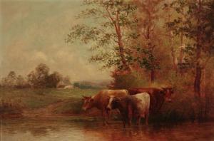 COHEN Benjamin 1869,Landscape with Cottage and Cows Watering,Weschler's US 2011-09-17