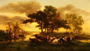 COIGNARD Louis 1812-1883,Paysage animé d'un troupeau de vaches,Zofingen CH 2012-11-29