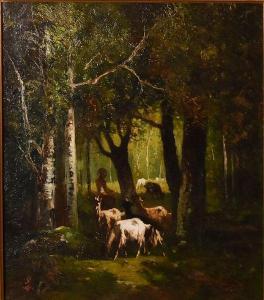 COIGNARD Louis 1812-1883,Troupeau de chèvres dans les bois,Hotel Des Ventes Mosan BE 2020-03-11