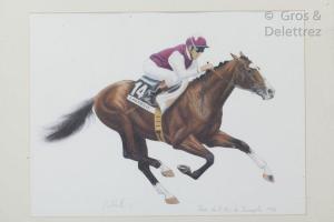 COLATRELLA Marie Odile 1967,Le jockey sur son cheval, casaque blanche et m,1995,Gros-Delettrez 2020-07-09