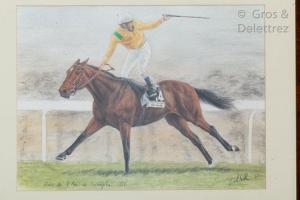 COLATRELLA Marie Odile 1967,Le jockey sur son cheval, casaque jaune,1997,Gros-Delettrez 2020-07-09