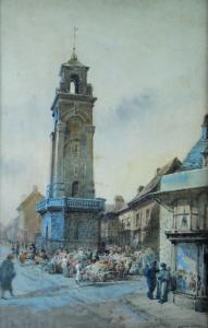 COLE Edwin F,Aberystwyth square with town-clock and flower sell,1923,Rogers Jones & Co 2018-10-20