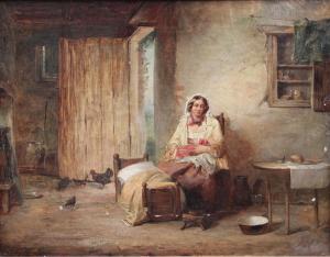 COLE J,Bed Time, mother and toddler in a rustic cottage,Bamfords Auctioneers and Valuers 2020-06-17