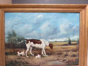 COLE J,stormy wooded landscape with a pointer and her two,20th century,Cuttlestones GB 2021-03-11