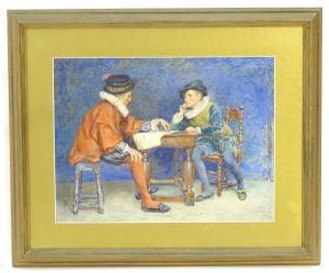 COLE Thomas William 1857,Two gentlemen in Tudor dress seated at a tab,1921,Claydon Auctioneers 2021-08-04