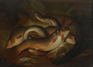 COLEMAN Edward,Eel, pike, perch, trout and other fish on the bank,Woolley & Wallis 2021-08-11