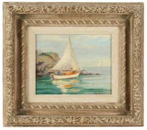 COLEMAN George Sumner 1881-1934,SAILBOAT NEAR ROCKY SHORE,Abell A.N. US 2022-04-07