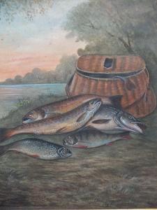 COLEMAN J.C,study of various fish and creel on a riverbank,Cuttlestones GB 2018-11-22