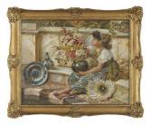 COLEMAN William Stephen,Young Girl with Flowers by a Reflecting Pool,New Orleans Auction 2016-12-10