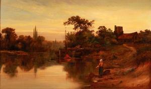 COLIS T,A Large Riverside Country Landscape at Dusk-,1890,Jackson's US 2013-11-19