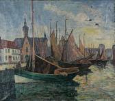 COLLETTE PIERRE 1900-1900,Stadsgezicht met aangemeerde visserssloepen,Bernaerts BE 2011-06-20