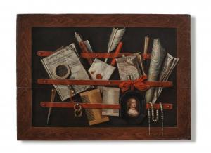 COLLIER Evert 1640-1707,A trompe l'oeil still life of a framed letter rack,Bonhams GB 2022-07-06