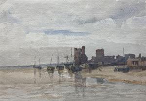 COLLIER Thomas 1840-1891,Beached Boats near a Castle,Duggleby Stephenson (of York) UK 2024-02-02