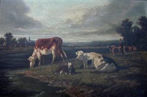 COLLINS Alfred Quinton,CATTLE IN A FIELD; A SHEPHERDESS WITH CATTLE AND S,Lawrences 2011-07-08