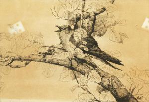 COLLINS George Edward 1880-1968,a small bird warbling amidst branches,John Nicholson GB 2020-12-07