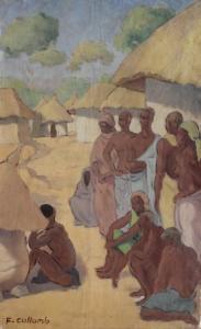 COLLOMB Fernand 1902-1981,Scène de village en Afrique noire,Lombrail - Teucquam FR 2018-06-02