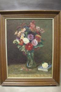 COLMAIRE Horace Raoul,Bouquet de fleurs et livre sur un entablement,1908,ARCADIA S.A.R.L 2019-12-14