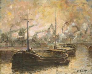COLOT Robert 1927-1993,Barges on a river with an industrial landscape behind,Sworders GB 2020-12-08