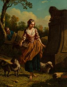 COLSON GUILLAUME FRANCOIS 1785-1850,A Lady with a Dog and Lambs,Hindman US 2021-12-08