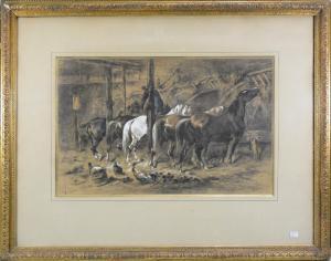 COLSOULLE Gustaaf 1843-1895,Ecurie avec chevaux et poules,Rops BE 2017-05-21