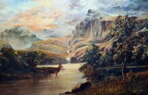 COLSTON,Stag in river in mountainous landscape,The Cotswold Auction Company GB 2020-07-28