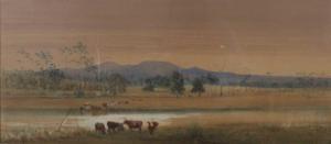 COMBES Edward,Cattle watering in an Australian landscape,1885,Lacy Scott & Knight 2021-09-11