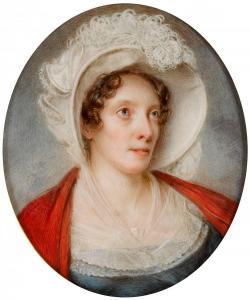 COMERFORD John 1770-1832,LADY WEARING RED SHAWL OVER BLUE DRESS, LACE FICHU,Whyte's IE 2022-06-06