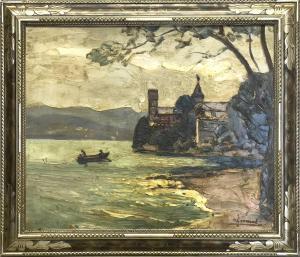 COMMUNAL Joseph Victor 1876-1962,Le lac du Bourget et l\’abbaye d\’H,Cannes encheres, Appay-Debussy 2023-10-13