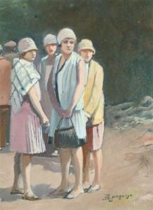 COMPAGNYO Louis 1870-1958,Quatre femmes au chapeau cloche,Rennes Encheres FR 2013-11-24