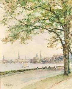 COMPTON Edward Harrison,View of Hamburg seen from the Alster shore,Palais Dorotheum 2024-03-28