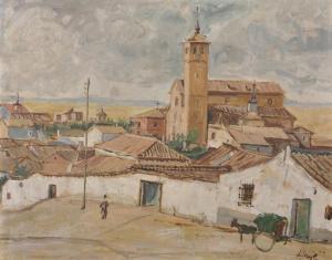 CONEJO ANDRES,A View of a Spanish Town with a Figure and Cart an,1956,John Nicholson 2018-10-03