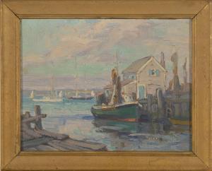 CONGDON Anne Ramsdell,Nantucket dock scene with moored fishing boat,1937,Eldred's 2009-11-20