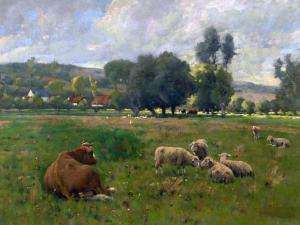 CONNELL Edwin D. 1859-1923,Vache et moutons au paturage,Deburaux & Associ FR 2014-12-14