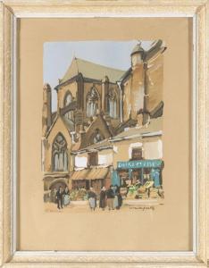 CONTEL Jean Charles 1895-1928,Vue de la cathédrale de Saint-Brieuc,1925-6,Adjug'art FR 2023-07-08