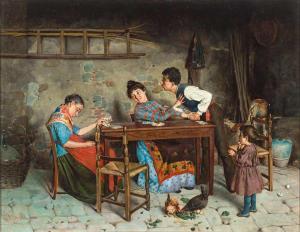 CONTI COSIMO 1825-1893,Tändelndes Paar mit der beim Kartenspiel eingeschl,Zeller DE 2017-04-20