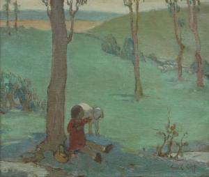 conti gino emilio cesara,Young Child with Lamb in the Foreground and Flock ,Burchard 2015-12-13