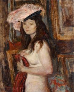 CONTI Primo Umberto 1900-1988,Ritratto di giovane donna dal cappello piumato,1945,Cambi 2025-05-27