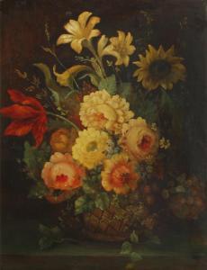 CONTINENTAL SCHOOL,A still life with a sunflower, roses and other flowers,Bonhams GB 2014-05-11