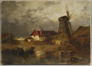 CONTINENTAL SCHOOL,Dutch Canal Scene with Windmill,Skinner US 2011-11-16