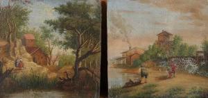 CONTINENTAL SCHOOL,RIVER LANDSCAPES WITH FIGURES: A PAIR OF MINIATURE,Sloans & Kenyon US 2007-02-11