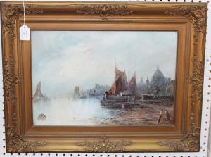 CONTINENTAL SCHOOL,River Scene with Boats and Buildings,20th century,Tooveys Auction GB 2018-08-08