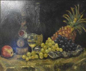 CONTINENTAL SCHOOL,still life of wine, grapes, a pineapple and ,20th century,Charterhouse 2019-08-15