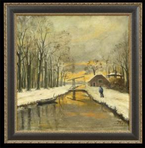 CONTINENTAL SCHOOL,Winter Scene With a Man Walking by the Canal,New Orleans Auction US 2012-10-06