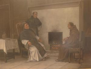 CONTINENTAL SCHOOL (XX),Interior scene, with three monks in ,20th Century,Wright Marshall 2019-05-27