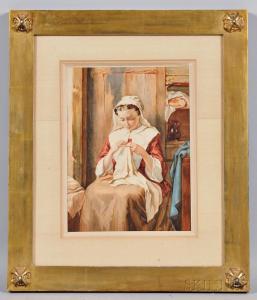 CONTINENTAL SCHOOL,Young Peasant Woman at her Needlework,Skinner US 2016-04-08