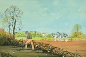 CONWAY Bryan M,'Autumn Fieldwork', workers and horses in a fi,20th Century,John Nicholson 2022-02-09